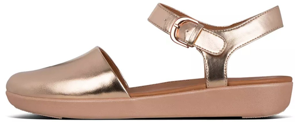 closed tow rose gold sandals with backstrap 