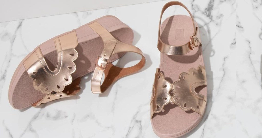 Scalloped Rose Gold Sandals with a backstrap 