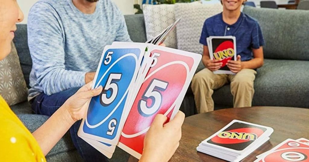 family playing giant uno