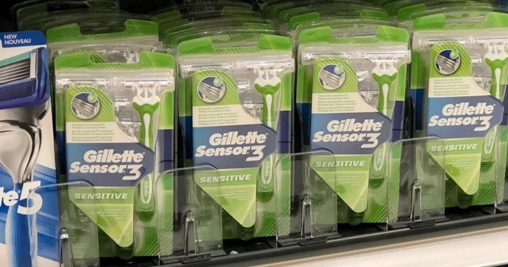 Store shelf with Gillette Disposable Razor Packs