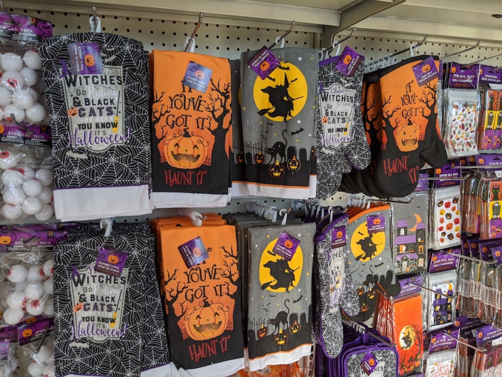 display of Halloween oven mitts at Dollar Tree