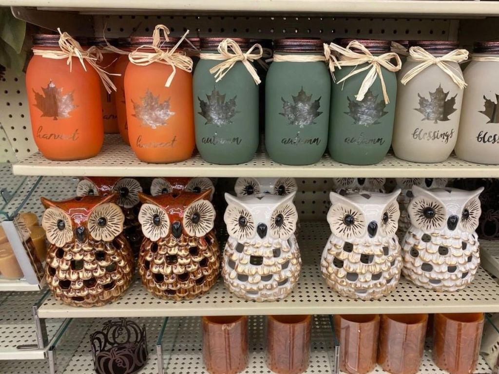 store shelf with candle holders
