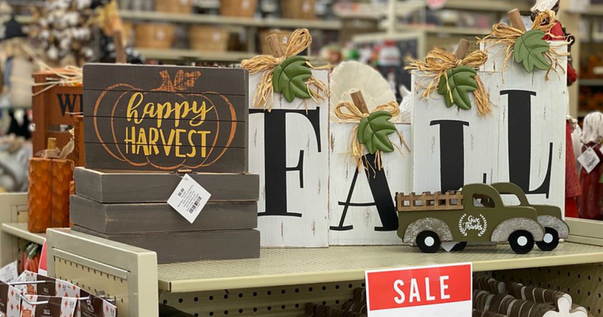 fall decor on display in store