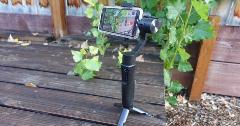smartphone on camera stabilizer outdoors