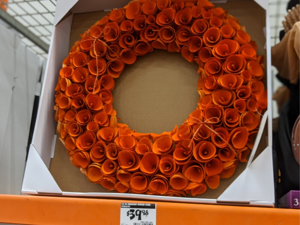 orange wood wreath in store