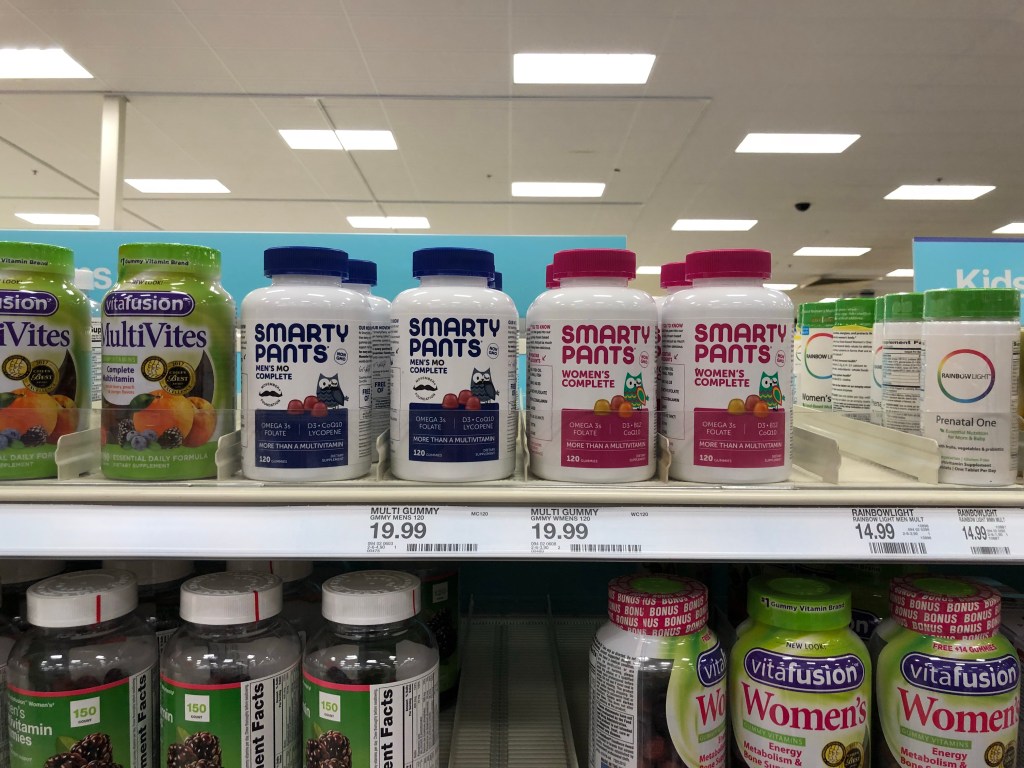 women's vitamins on a shelf in a store