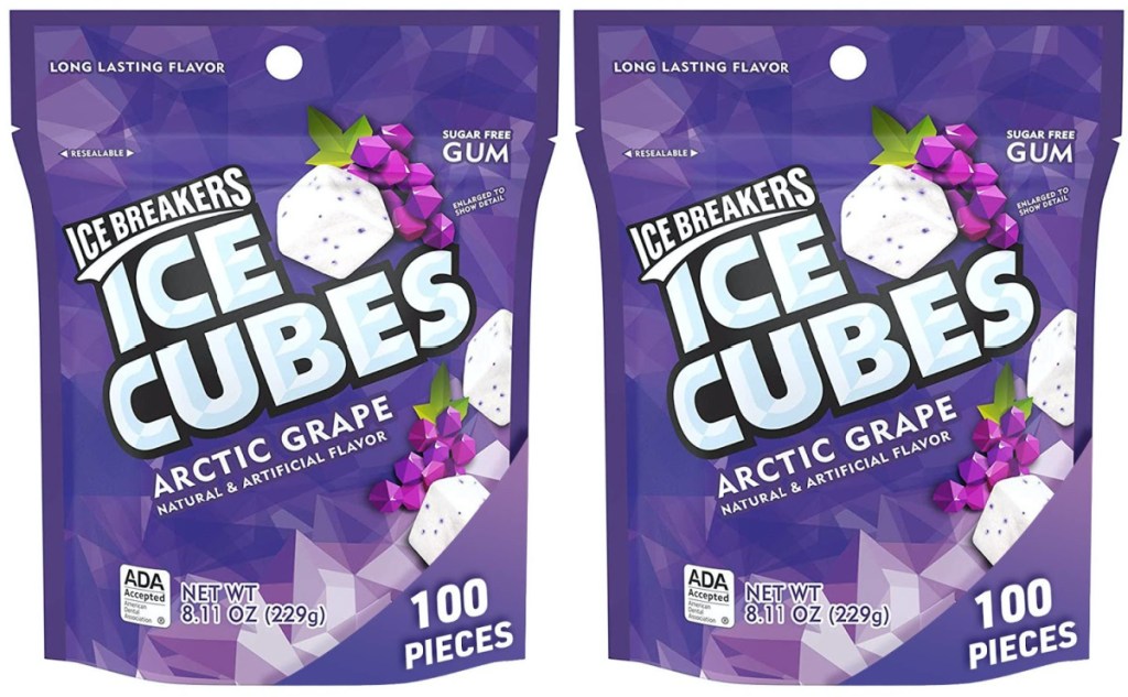 two bags of grape gum cubes