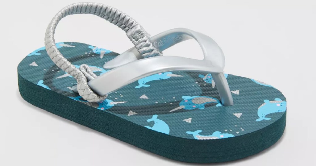 toddler flip flops with narwals