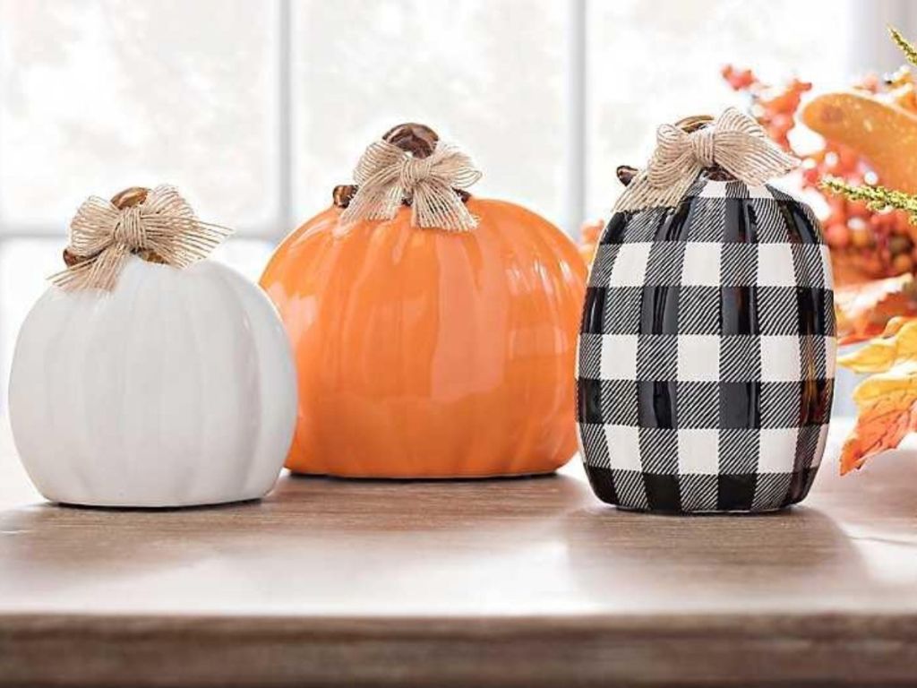 set of three ceramic pumpkins