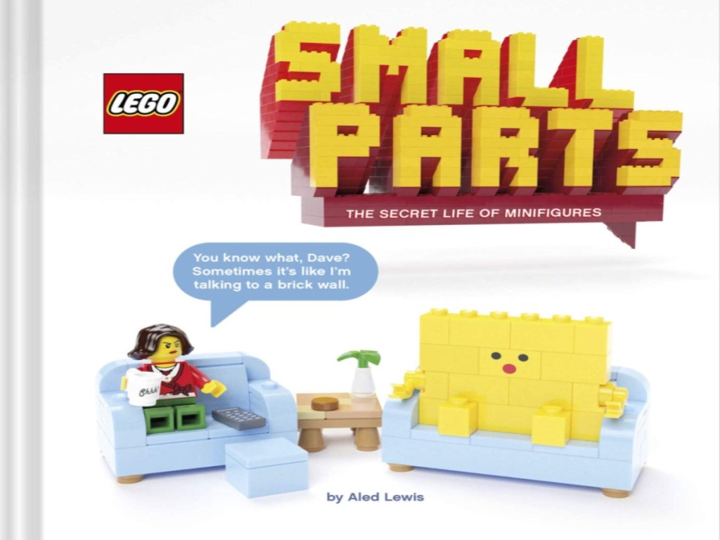 LEGO small parts book cover with lego scene and title in yellow LEGO letters