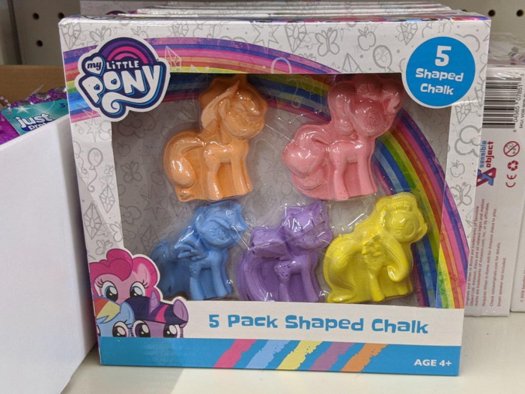 store shelf with colorful box of chalk in the shape of ponies