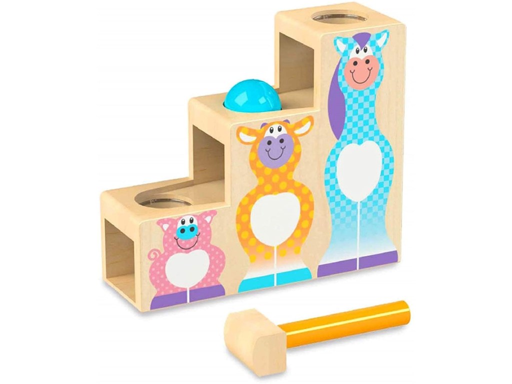Melissa & Doug First Play Wooden 3-Piece Pound & Roll Stairs