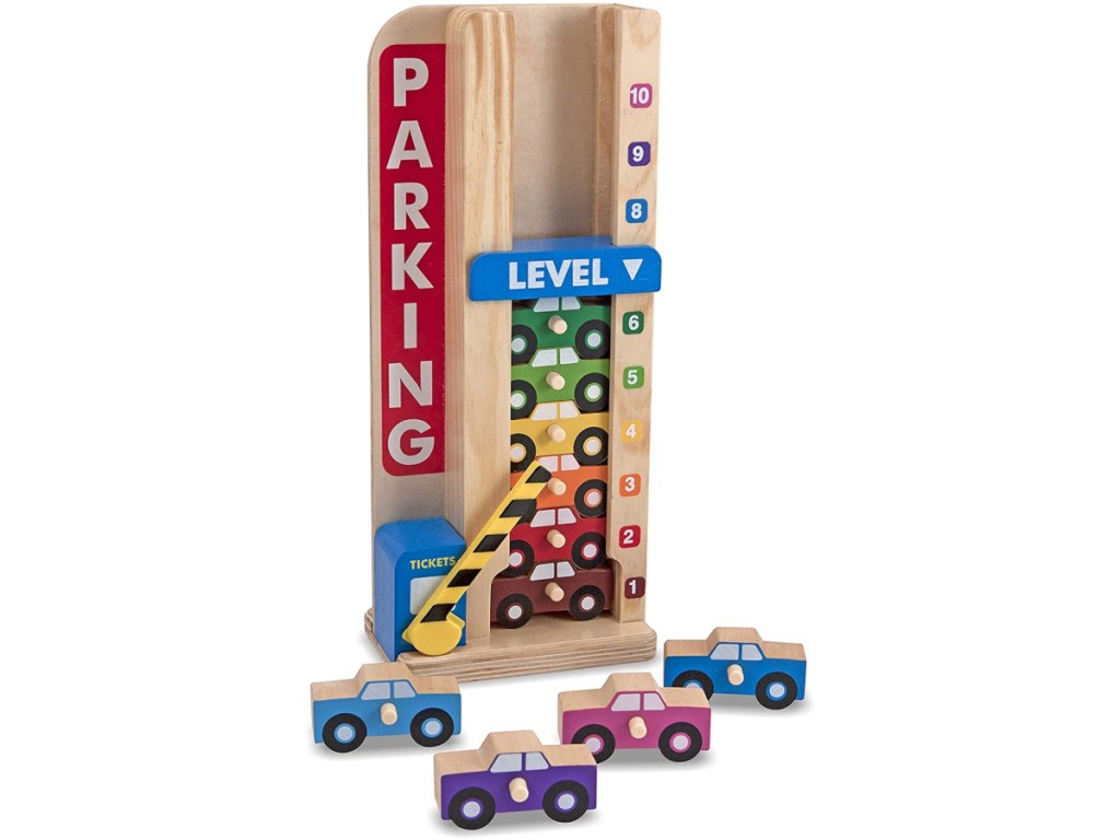Melissa & Doug Stack & Count Wooden Parking Garage with 10 Cars