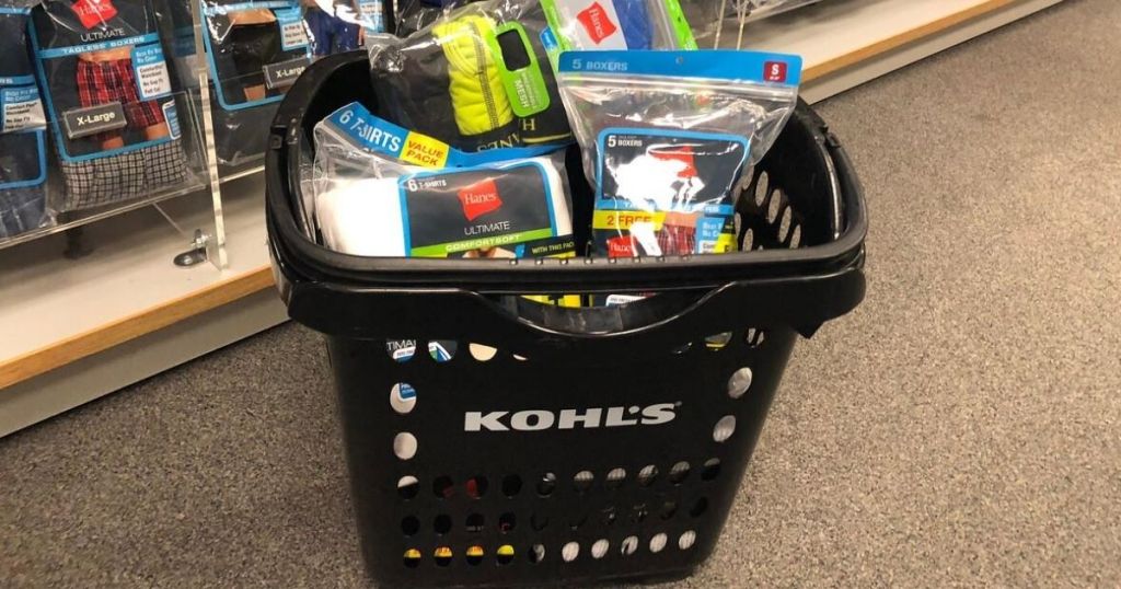 basket of shirts and underwear at kohl's