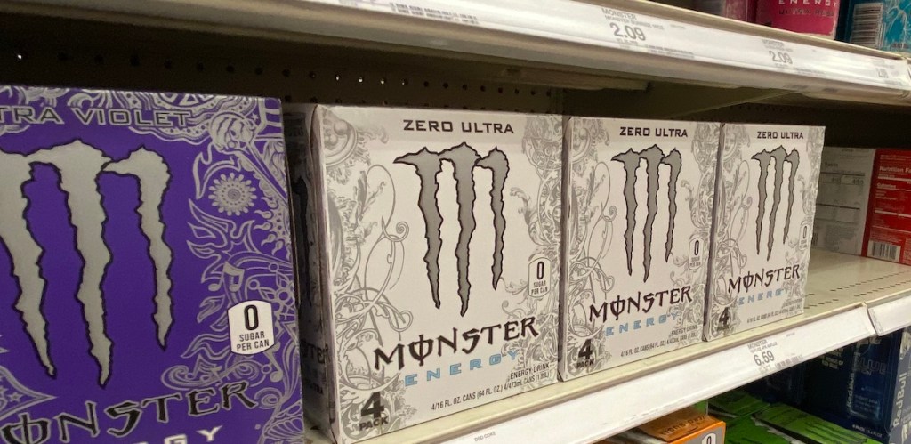 white and purple 4 packs of monster at target