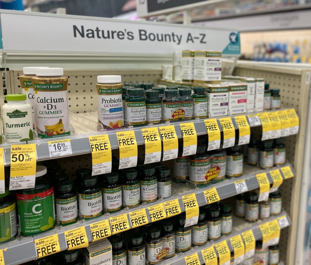display of Nature's Bounty Vitamins at Walgreens