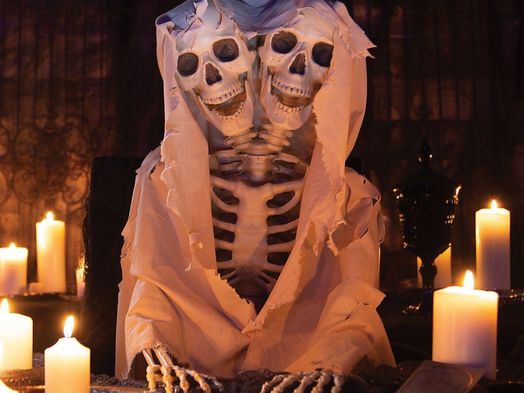 Large two headed skeleton halloween decor 