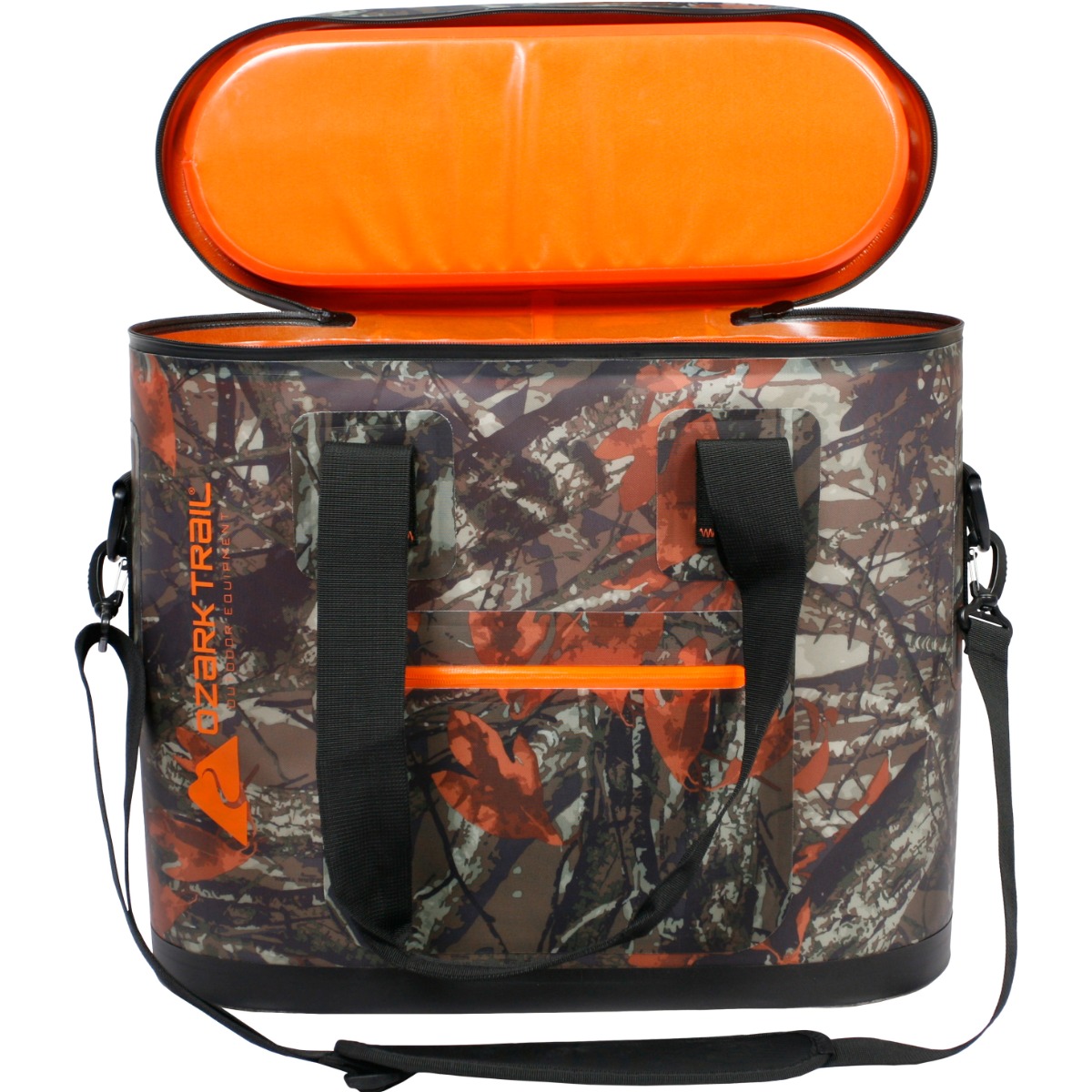 camo Ozark Trail Cooler with top opened