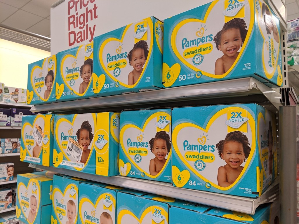 pile of pampers swaddlers in target