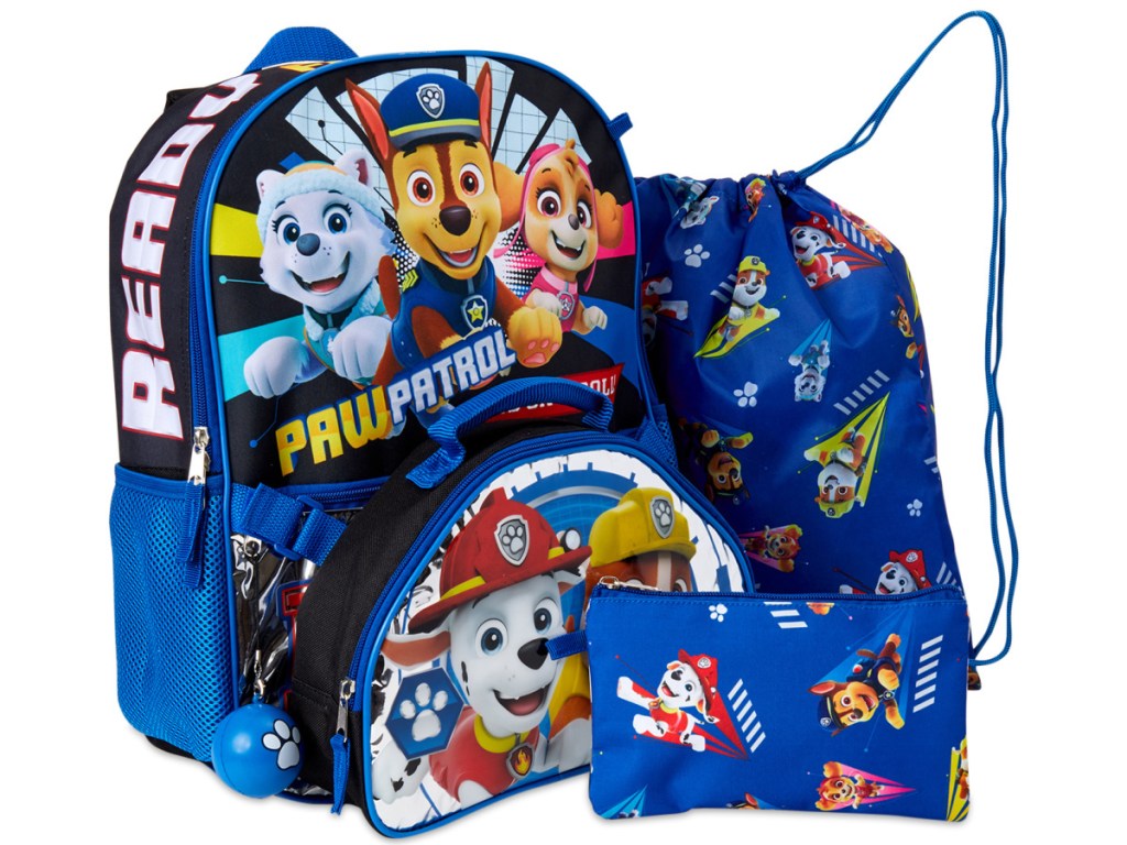 stock image of backpack set with paw patrol characters