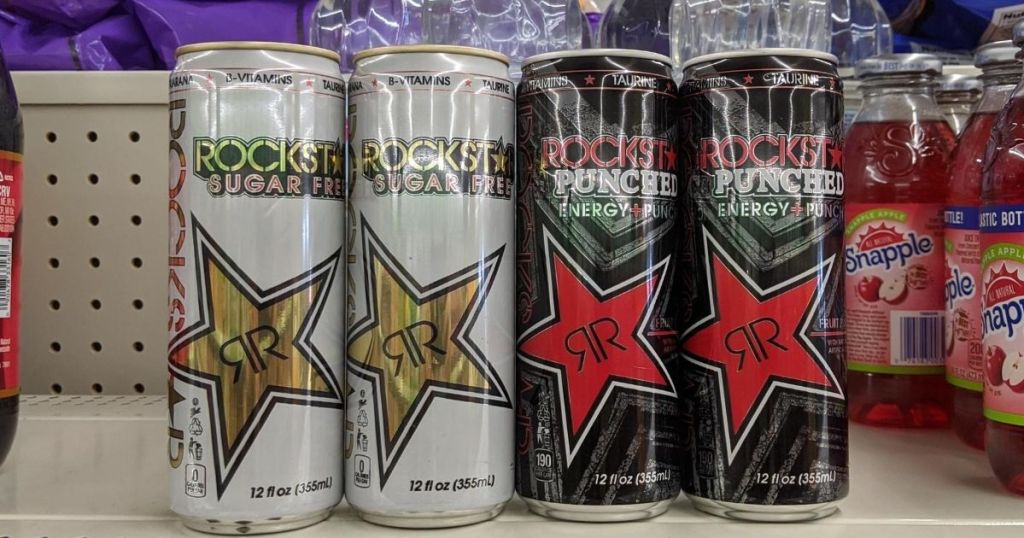 store shelf with Rockstar Energy Drinks