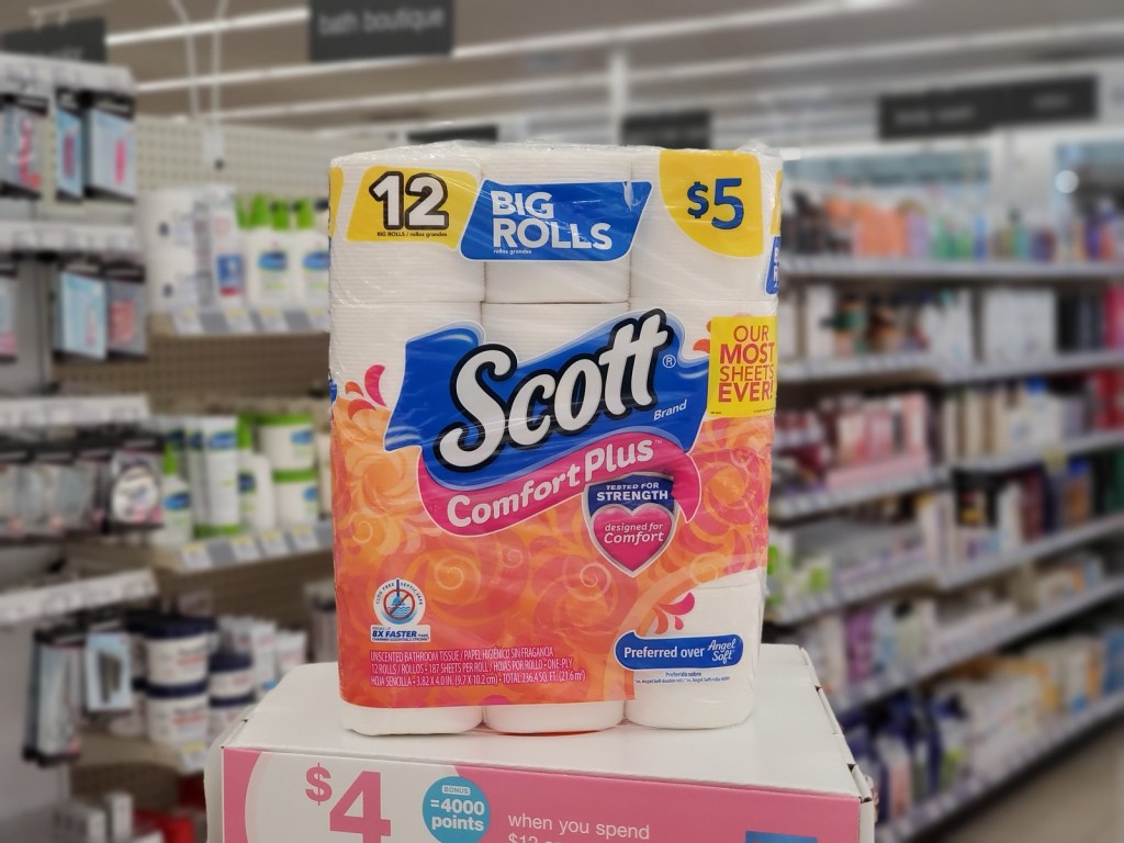 Scott Comfort Plus bath tissue on display at store