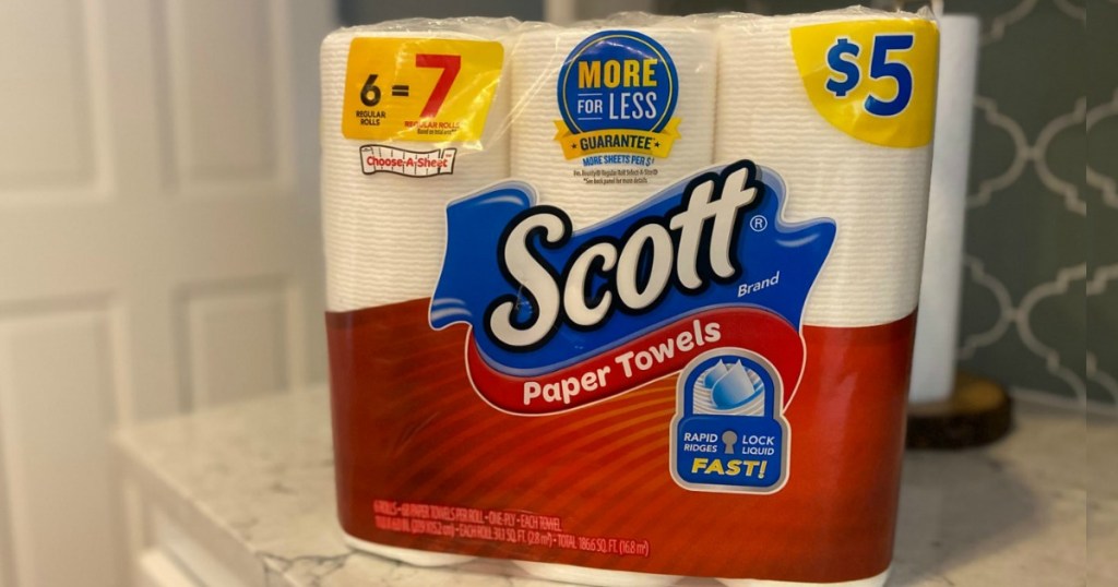 Scott paper Towels 6 pack on kitchen counter