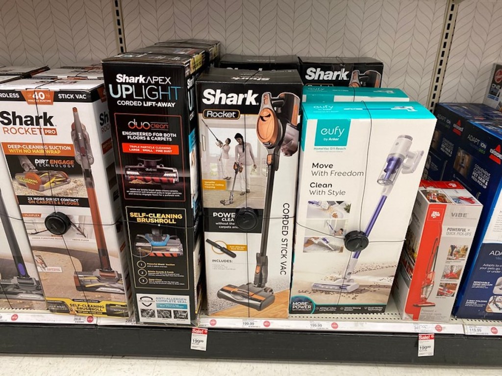 shelf at target with shark vacuums