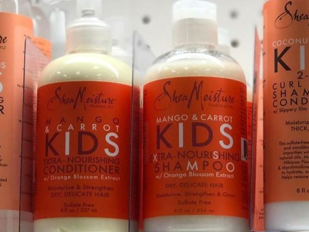 bottes of kids shea moisture shampoo & conditioner on store shelf
