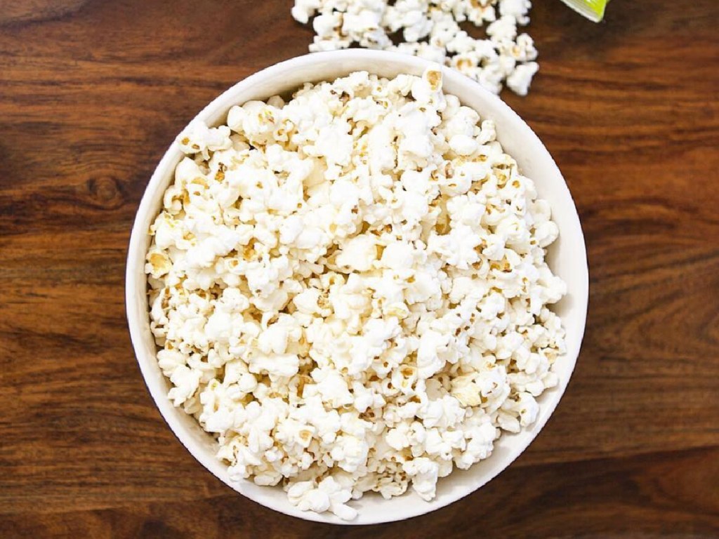 microwave popcorn n a large bowl
