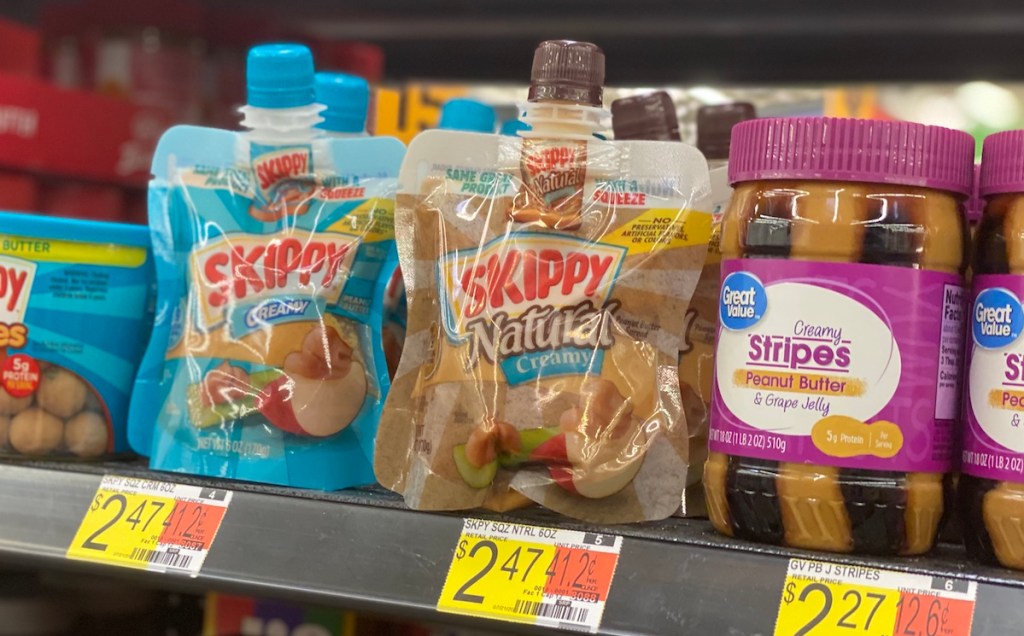 Skippy Pouches on shelf at Walmart