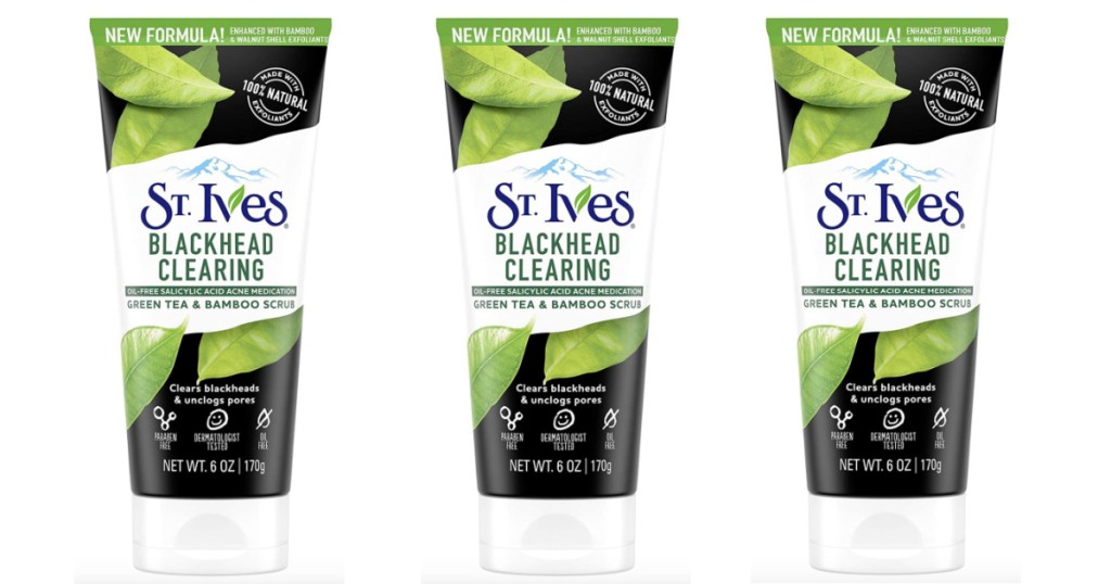 3 St. Ives Blackhead Clearing Face Scrub sitting side by side