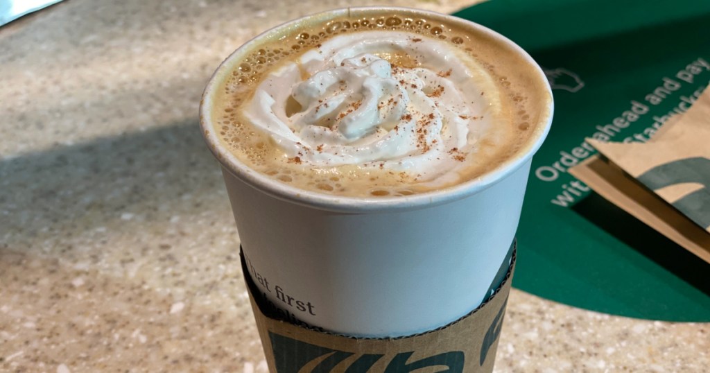 top view of Starbucks Pumpkin Spiced Latte
