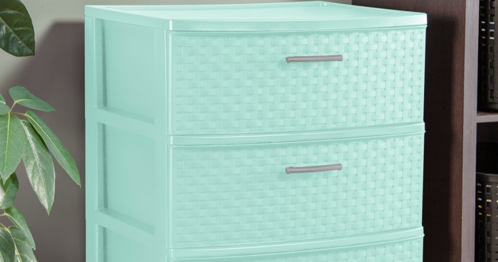 Sterilite 3 Drawer Wide Weave Tower Classic Mint