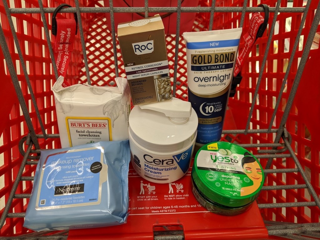 multiple skin care products on target cart