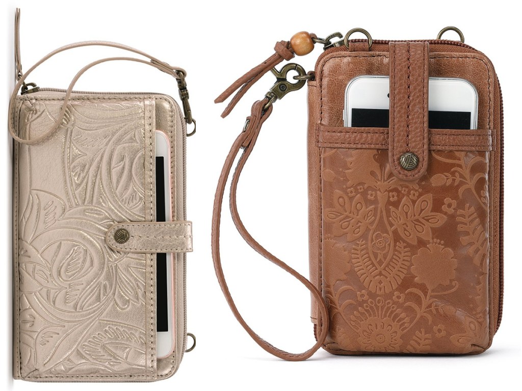 two colors of The Sak Leather Smartphone Crossbody Bag