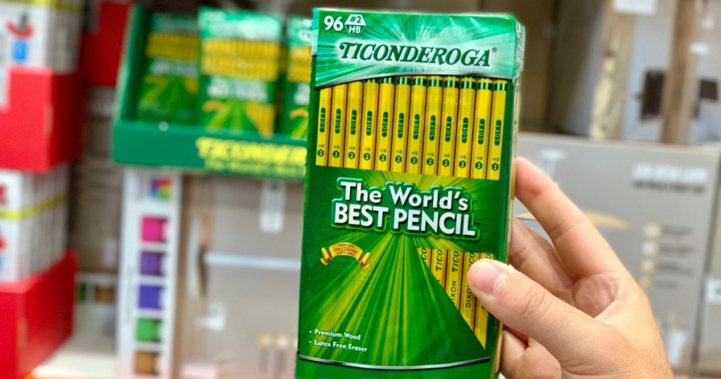 hand holding large box of pencils in store