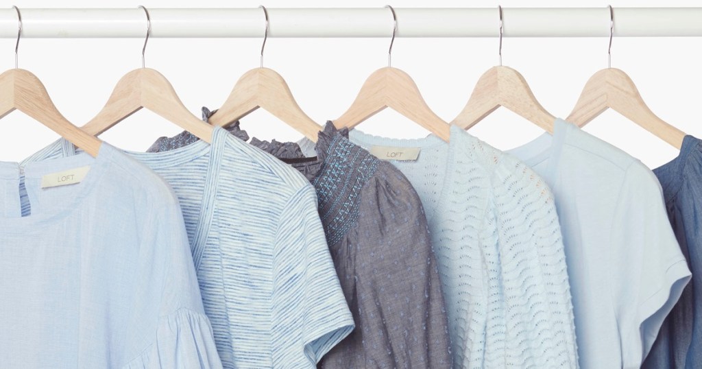 LOFT apparel on hangers blue colors mixed