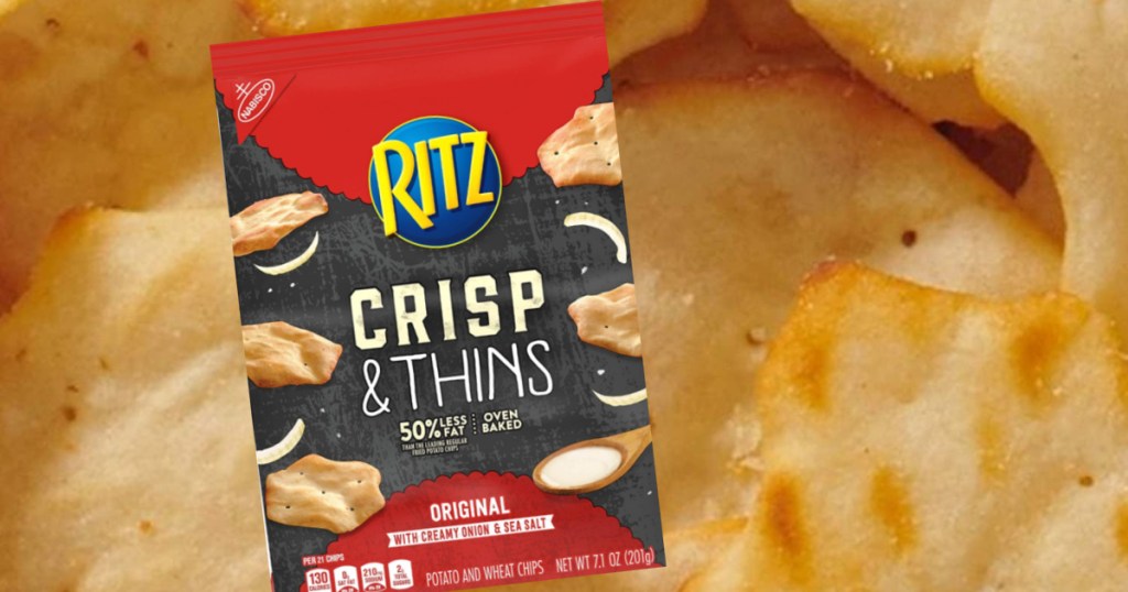 ritz crisp and thins with bag and chips displayed