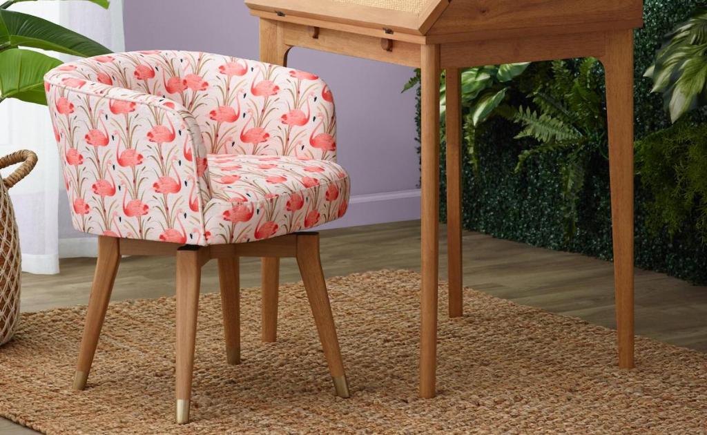 patterned chair with flamingos on it
