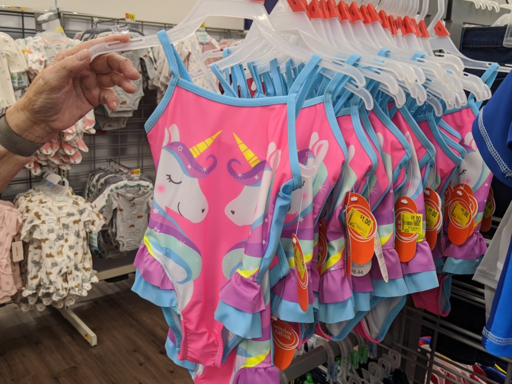 toddler girls swimsuit with unicorns on the front