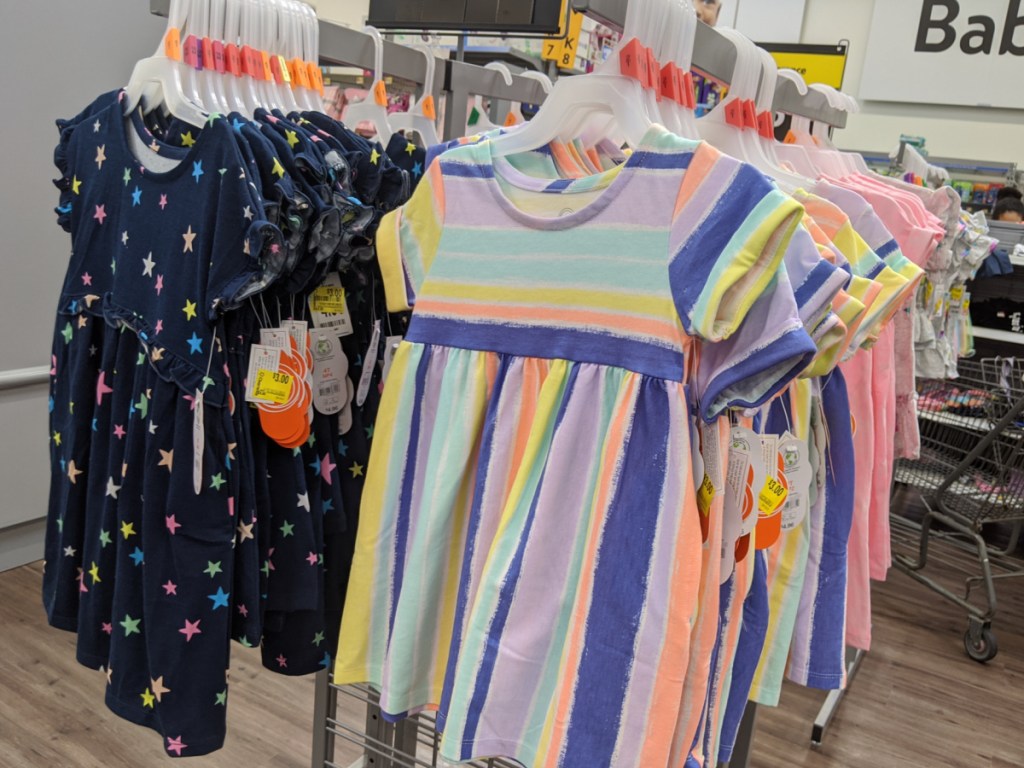 girls toddler dresses hanging on rack in-store