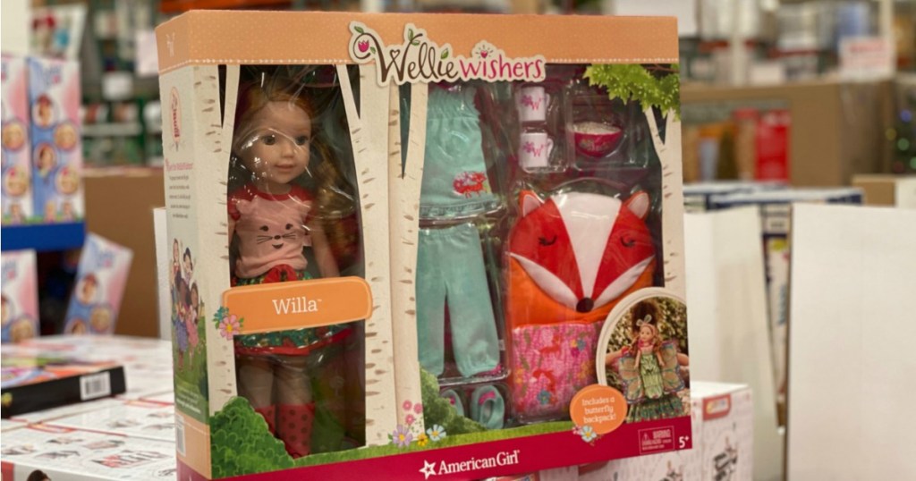 WellieWishers Doll Gift set shown in costco store