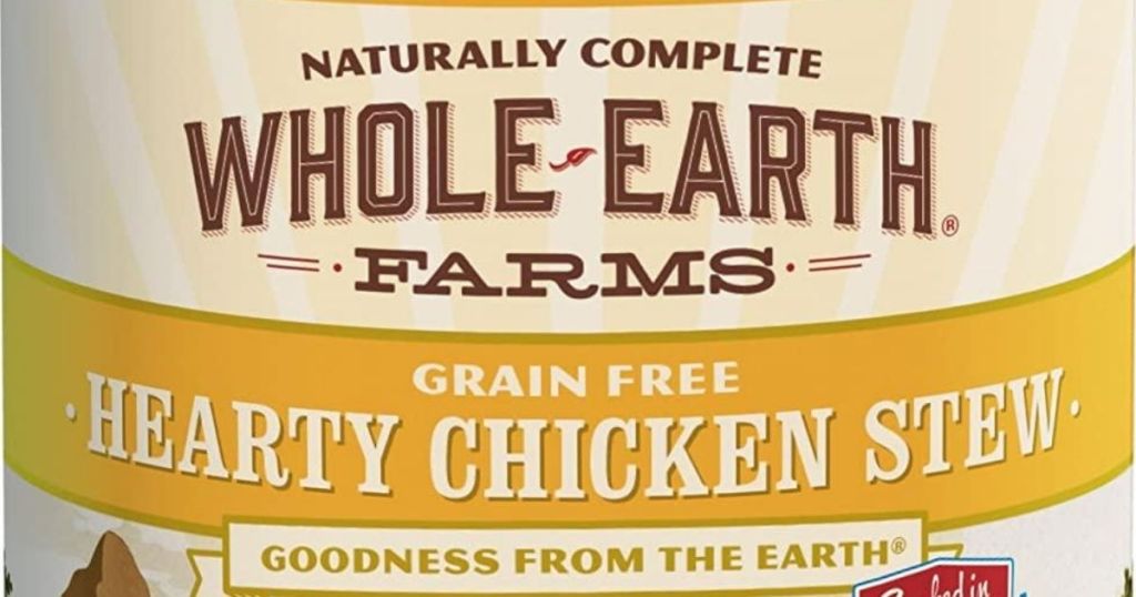 close up of a canned dog food label