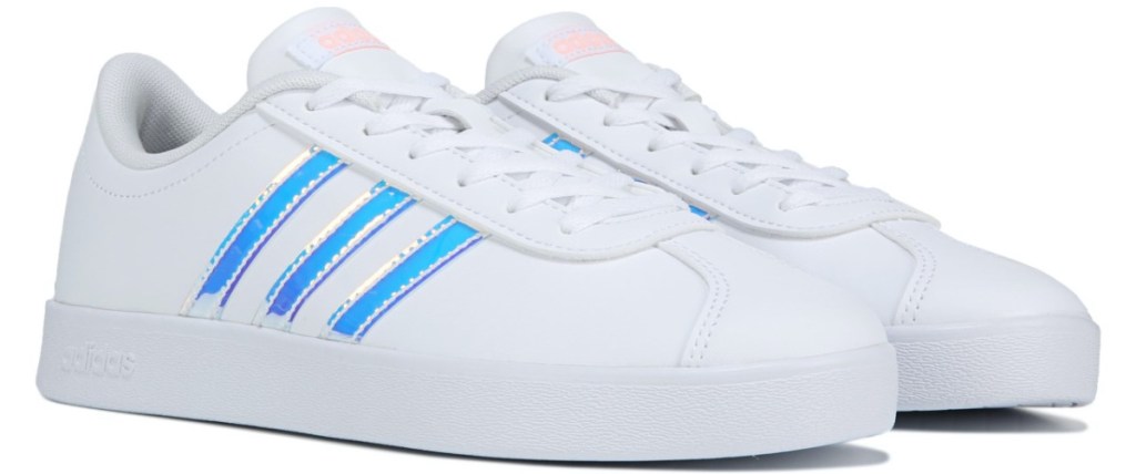 kids white and blue/silver metallic sneakers