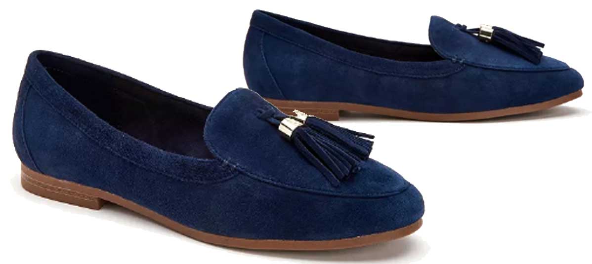 pair of woman's blue loafers