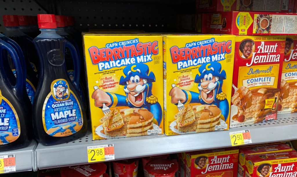 capn crunch pancake mix on shelf at walmart