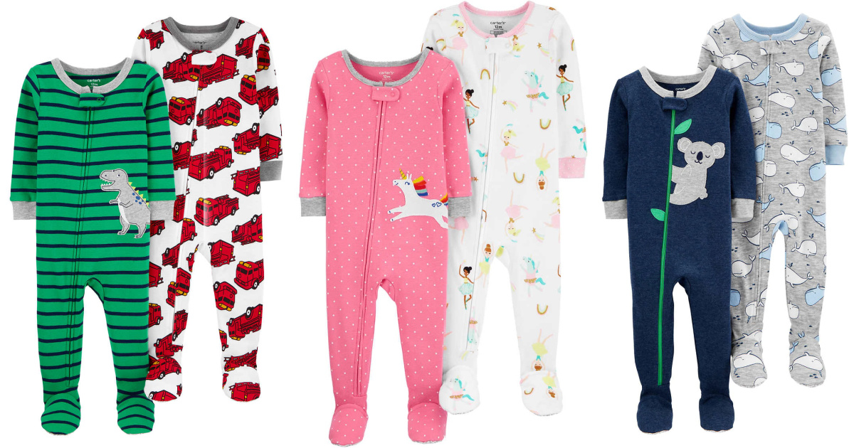 3 pairs of carters brand kids pajamas that zip up