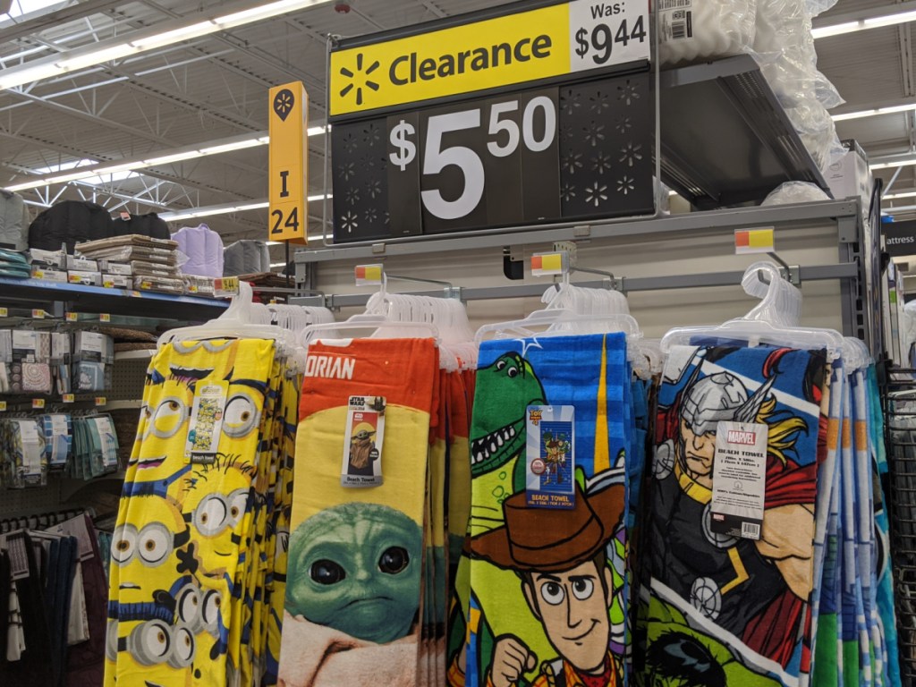 store display with towels for kids hanging