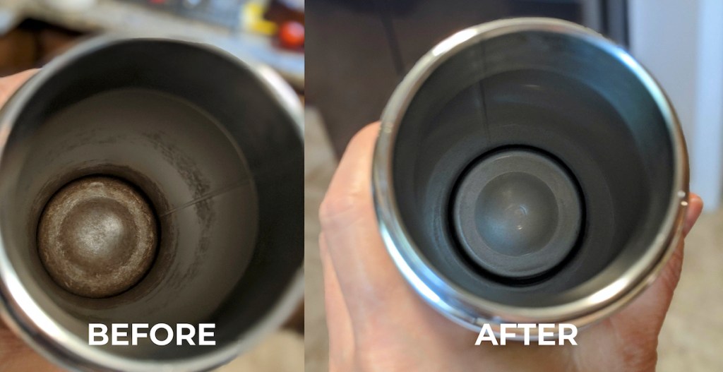 before and after of dirty water bottle